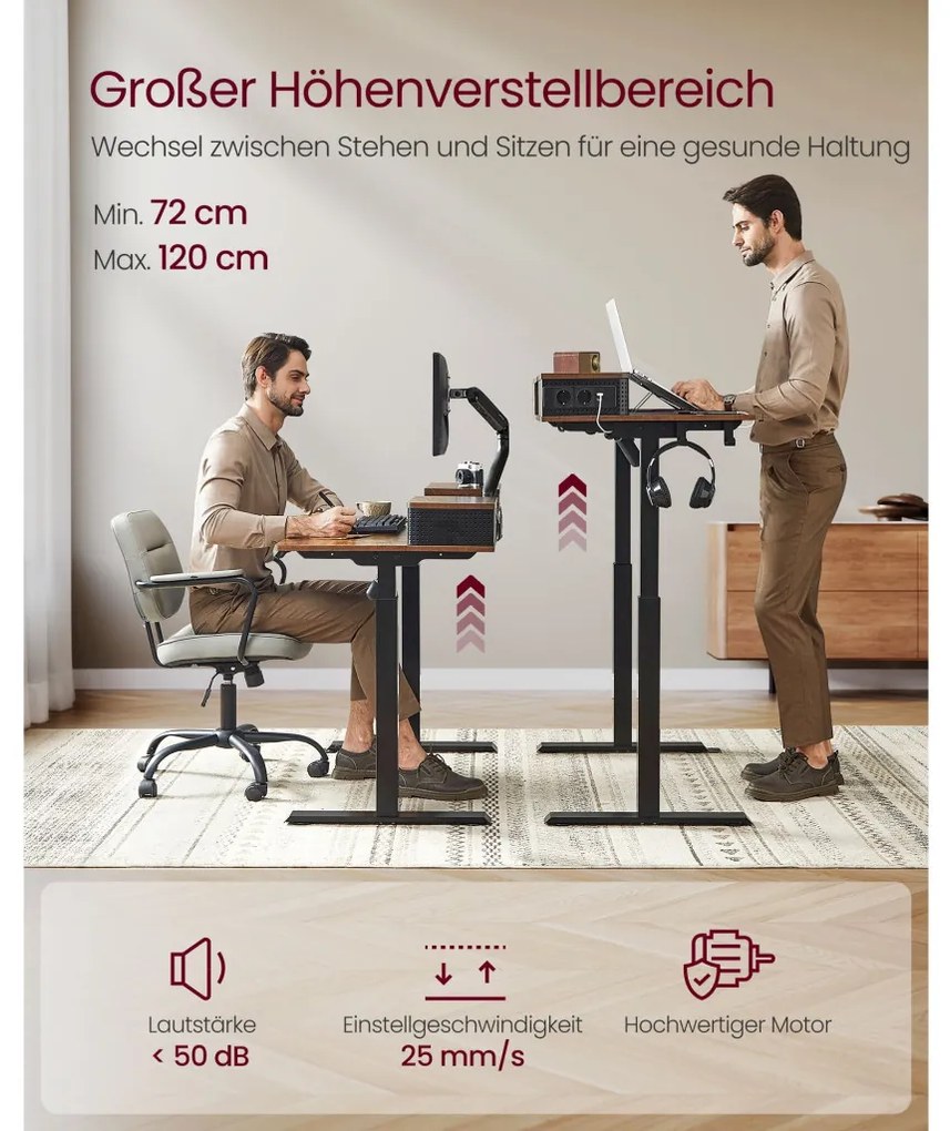 Íróasztal, elektromosan állítható magasság, rusztikus barna 60 x 120 x (72-120) cm