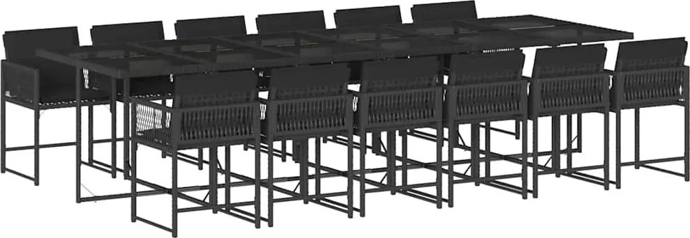 vidaXL 13 részes fekete polyrattan kerti ülőgarnitúra párnákkal