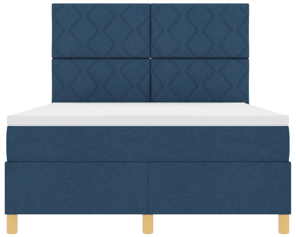 Box Spring Ágy Matraccal és LED Kék 140x200 cm Szövet