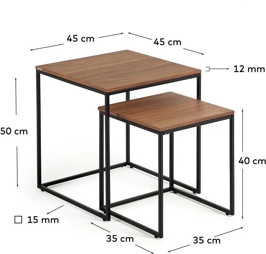 Tárolóasztal szett diófa dekoros asztallappal, 2 db-os 45x45 cm Yoana – Kave Home