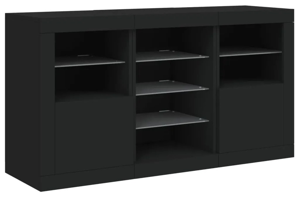 fekete tálalószekrény LED-világítással 123 x 37 x 67 cm
