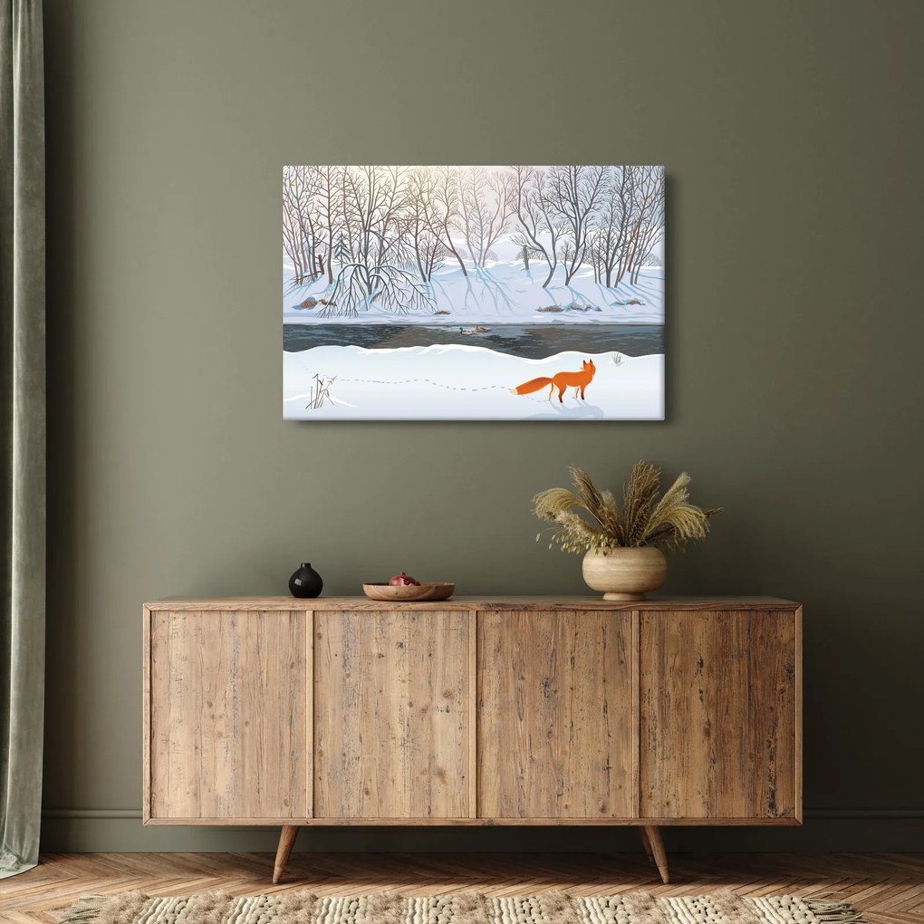 Kép - róka a téli tájban (90x60 cm)
