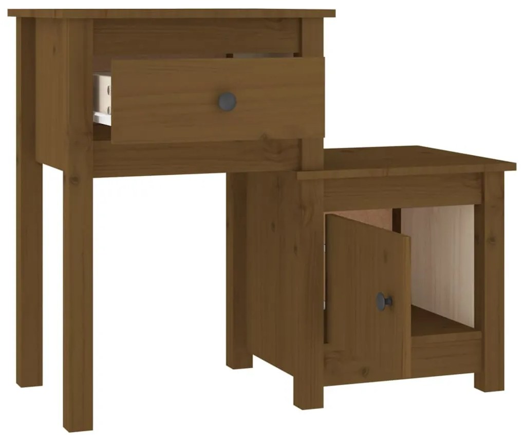 2 db mézbarna tömör fenyőfa éjjeliszekrény 79,5 x 38 x 65,5 cm