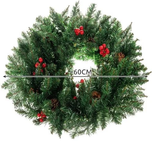 Karácsonyi Koszorú Ajtóra Dekoratív Dísz 60cm Sűrű XXL