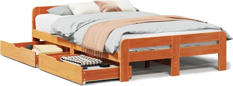 vidaXL viaszbarna tömör fenyőfa ágy matrac nélkül 120 x 200 cm