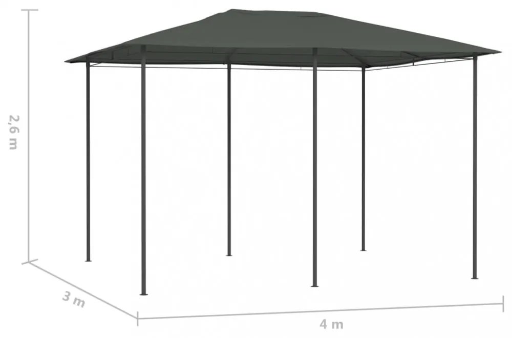 antracitszürke pavilon 3 x 4 x 2,6 m 160 g/m²