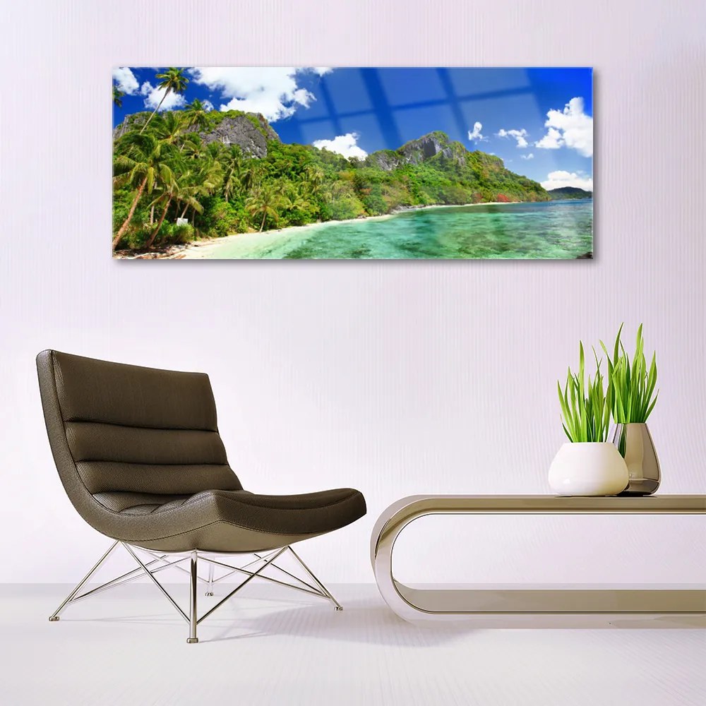 Modern üvegkép Beach Hegyi táj 100x50 cm