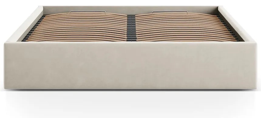 Bézs kárpitozott ágyneműtartós-ágytámla nélkül franciaágy ágyráccsal 160x200 cm Susan – Micadoni