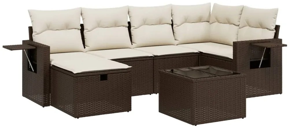 7 részes barna polyrattan kerti ülőgarnitúra párnákkal