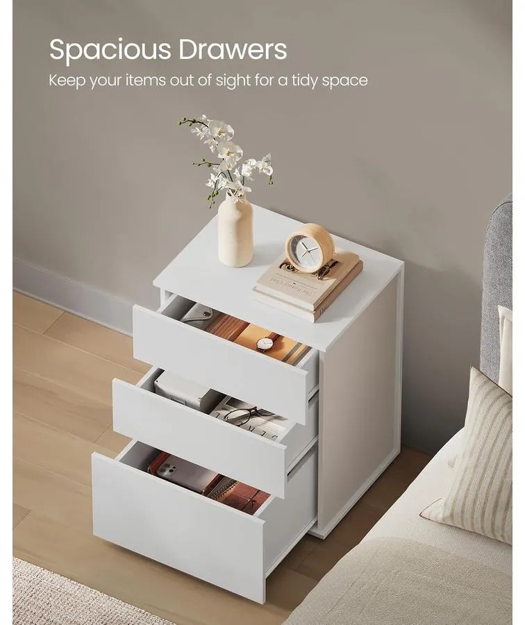 VASAGLE éjjeliszekrény 3 tárolófiókkal, matt fehér és cappuccino bézs színben