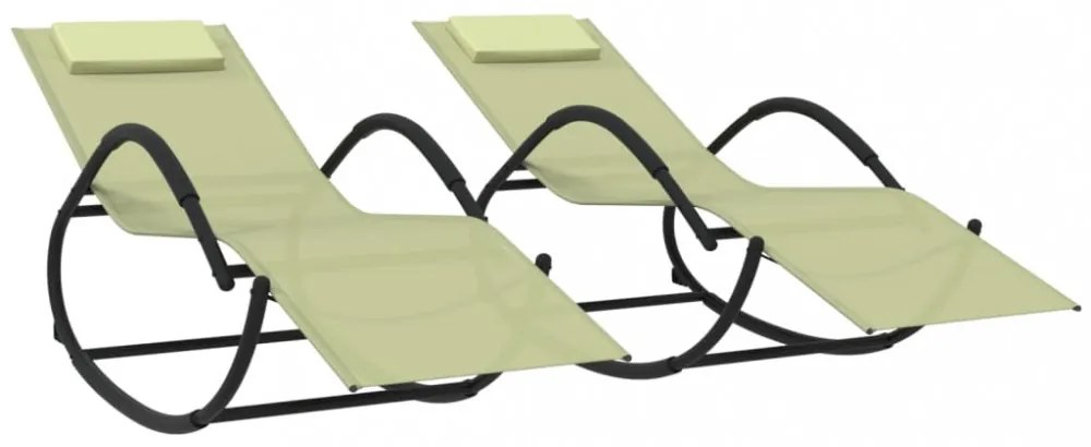 2 db krémszínű acél és textilén hintázó napozóágy