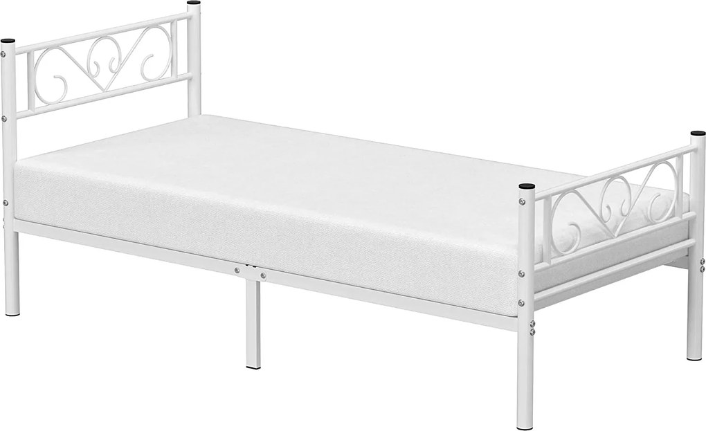 Egyszemélyes fém ágykeret 90 x 190 cm-es matrachoz, magas fejtámlával, fehér