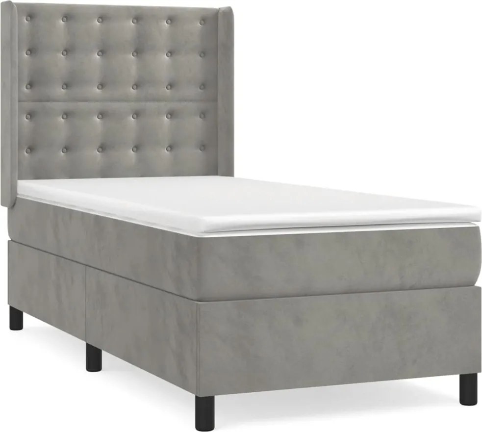 vidaXL világosszürke bársony rugós ágy matraccal 100 x 200 cm