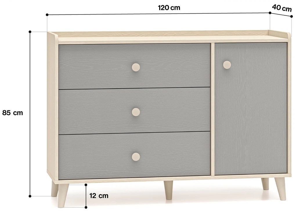 Marla komód 120 cm - sivatagi homok / szürke palládium