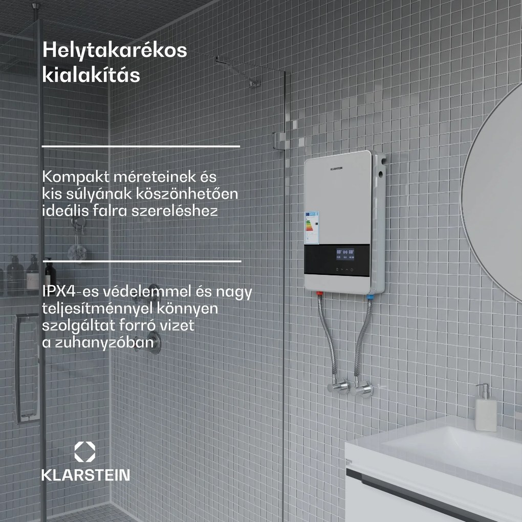 Blaze Flow Elektromos átfolyós vízmelegítő, rozsdamentes acél fűtőelem, LED kijelző, 24 kW