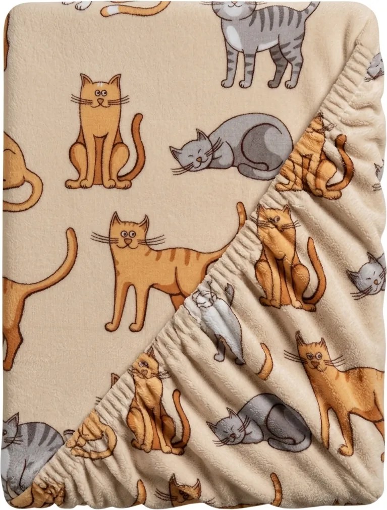 Mikroplüss lepedő COLORED CATS 160x200 cm krémszínű