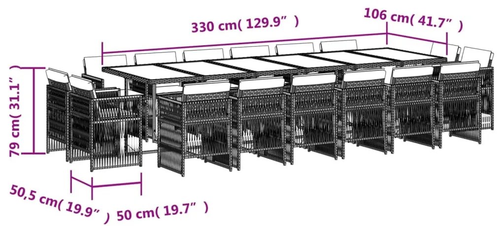 vidaXL 17 részes barna polyrattan kerti étkezőgarnitúra párnákkal