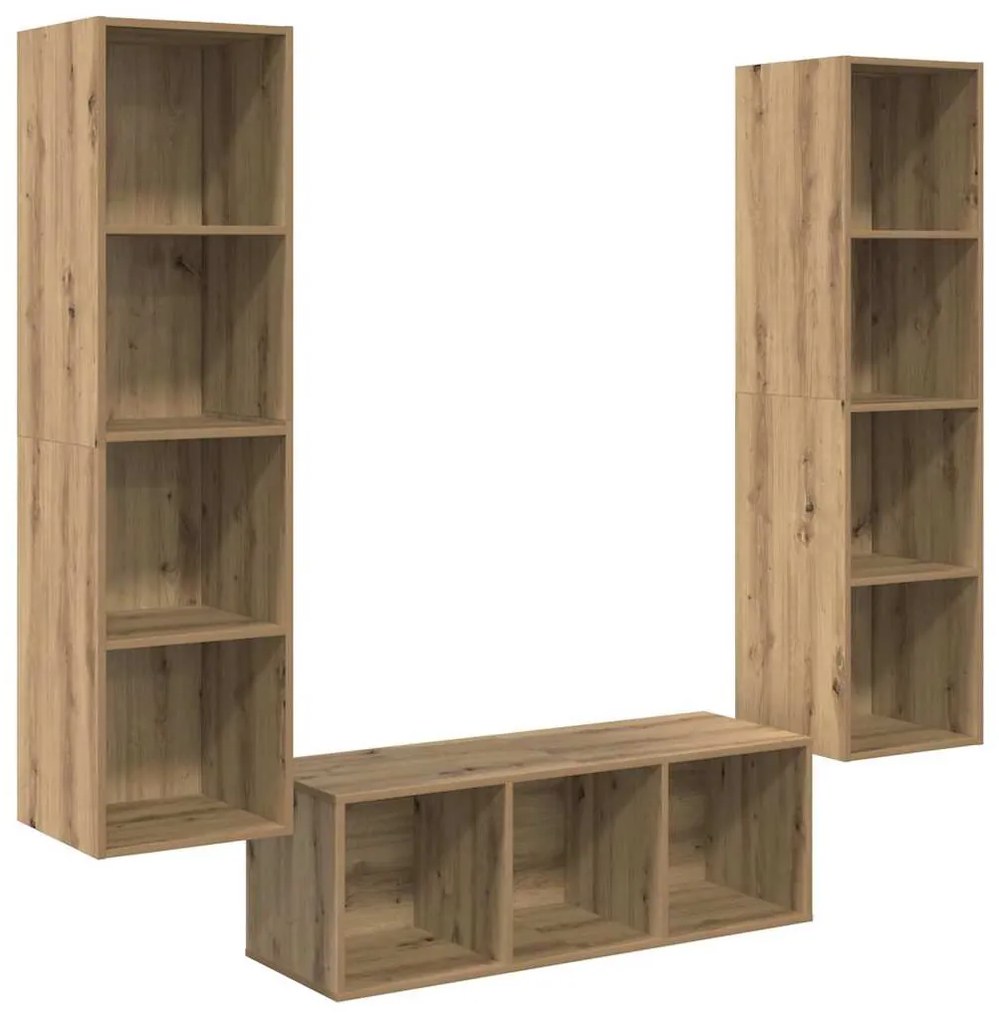 TV Szekrény Szett Falra szerelhető 3 pcs kézműves tölgy Faanyag