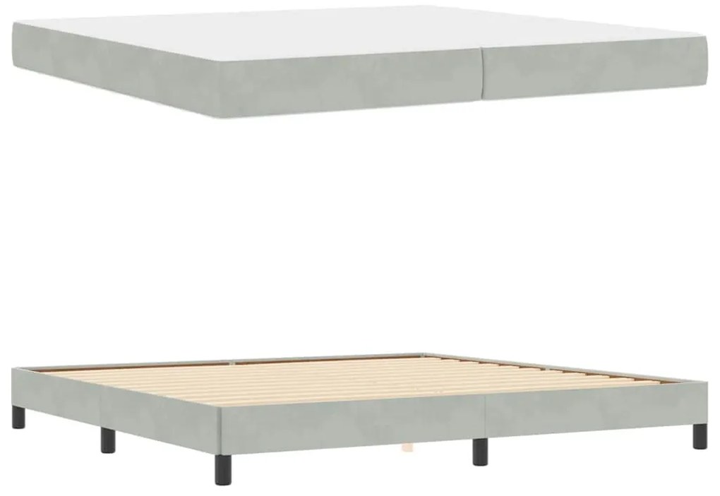 Boxspring ágy matraccal Világosszürke 200 x 200 cm Bársony