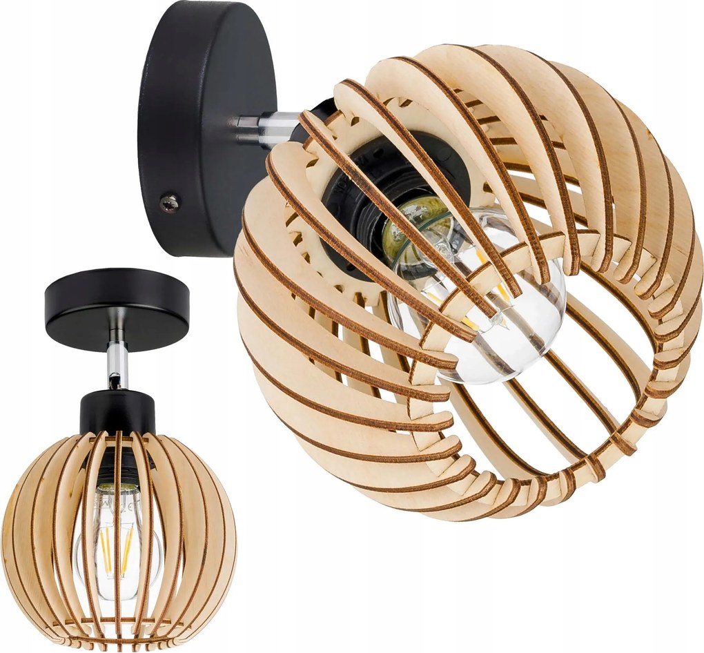 Fali lámpa E27 fali mozgatható loft gömb fa