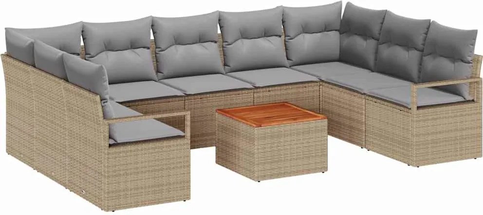 vidaXL Kerti Kanapé Szett párnával 10 pcs Bézs polirattan