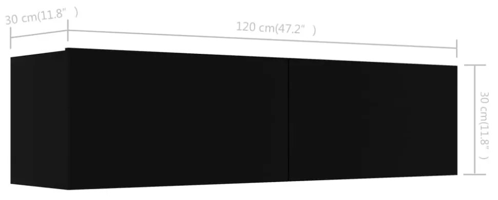 fekete szerelt fa TV-szekrény 120 x 30 x 30 cm