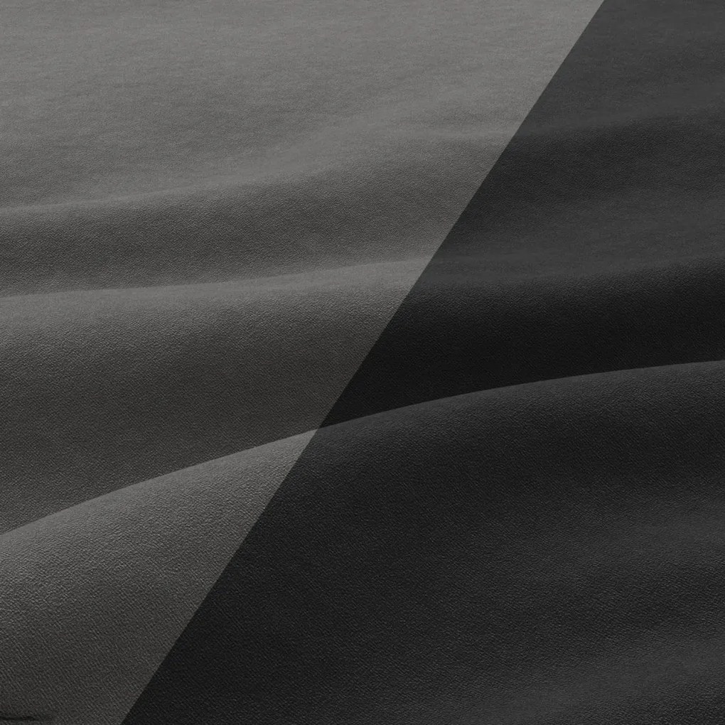 Grande sarokkanapé polcokkal és puffokkal , polc a bal karfaban puffok a jobb karfaban, baloldali, szövet anyag, hab töltet, fekete - szürke