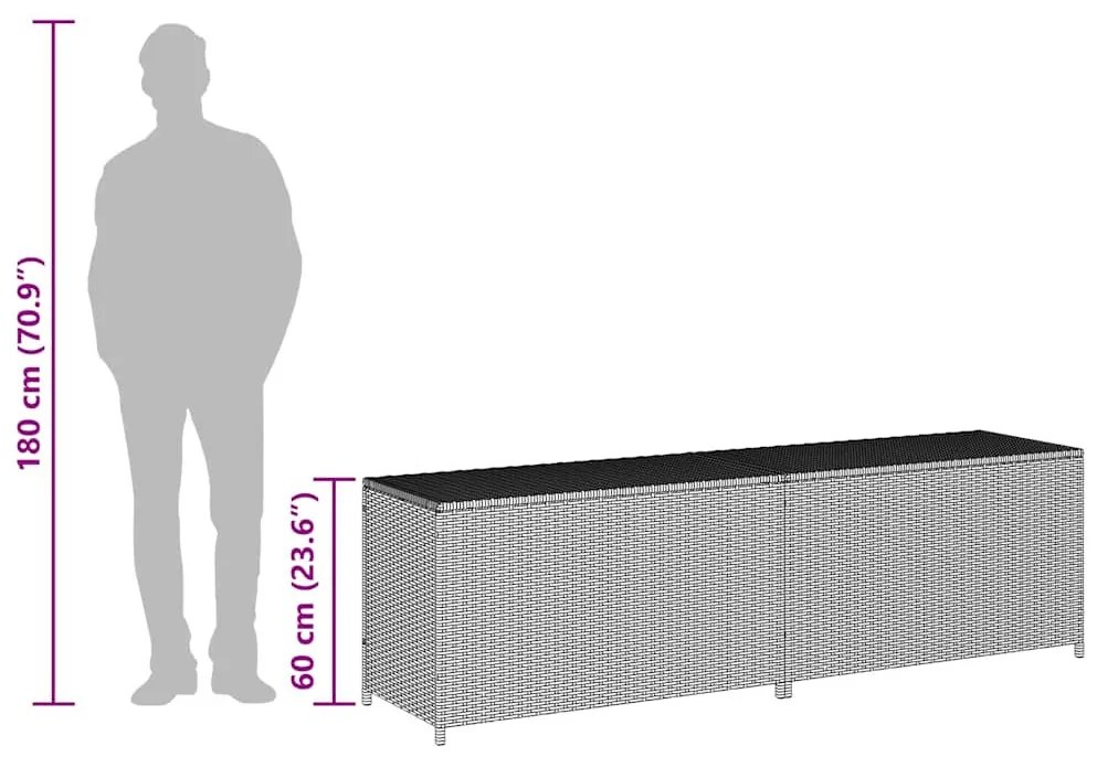 barna polyrattan kerti tárolóláda 200 x 50 x 60 cm
