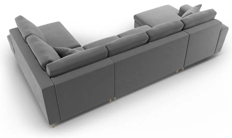 Világosszürke bársony kinyitható tárolóhelyes sarokkanapé (jobb oldali-U alakú) Kyoto – Cosmopolitan Design