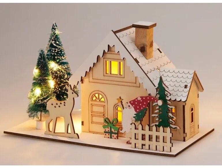 Téli házikó karácsonyi LED dekoráció, 20x10x12,5cm, dekoráció 2