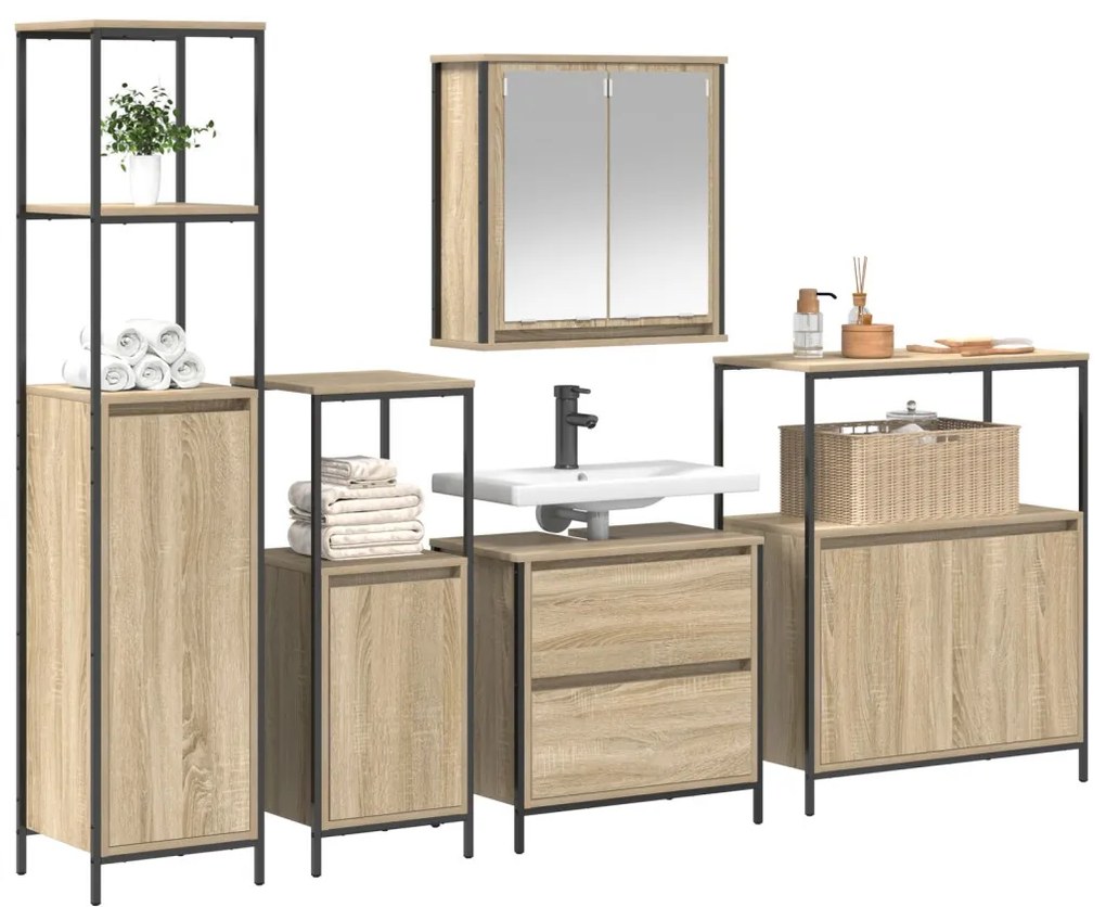 Fürdőszoba bútor szett 5 pcs Bézs 76.5 x 35 x 95 cm Faanyag