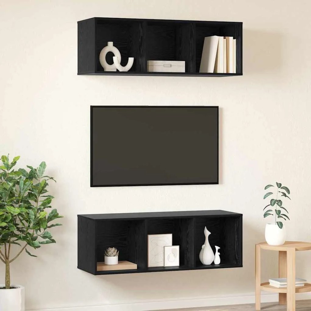 Fali TV szekrények 2 pcs Musta tammi 37 x 37 x 107 cm Faanyag