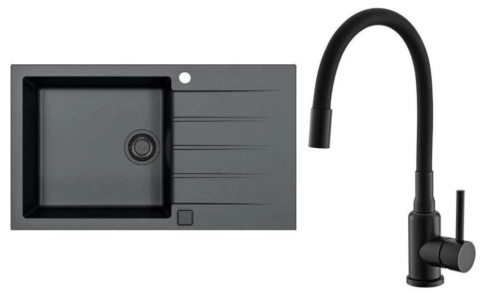 ALVEUS SETA23232 - Konyhai mosogató CADIT+mosogató csaptelep MINTAS 34cm gránit/fekete