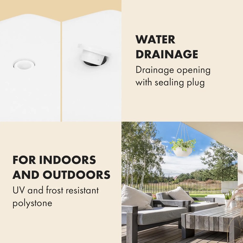 Blumfeldt Laren, függő virágcserép, Ø 28 cm, poliszton, természetes kötelekkel, 2 darabos készlet