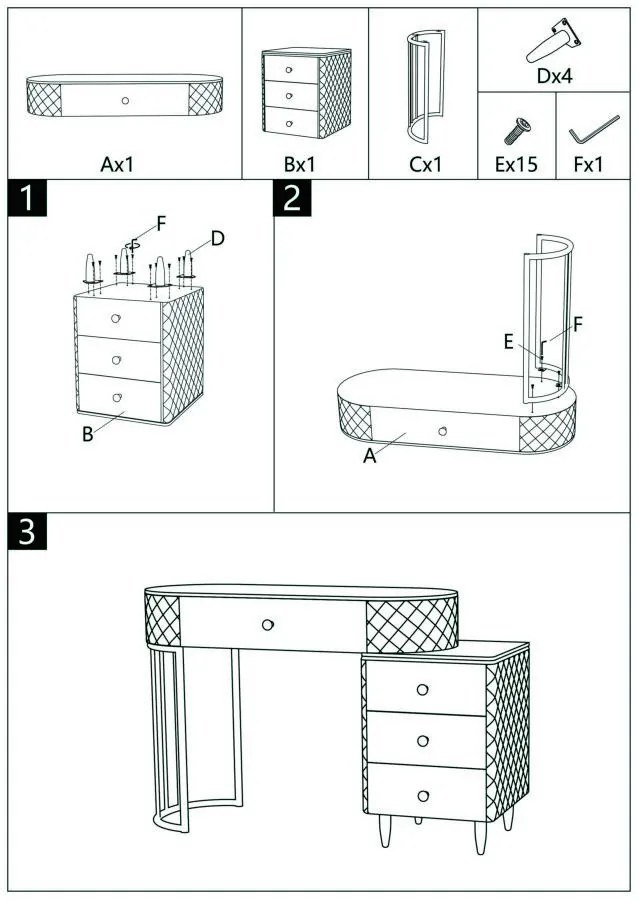 Fésülküdő asztal Sharon fehér székkel 120x40x75cm (szék mérete ø36x39)