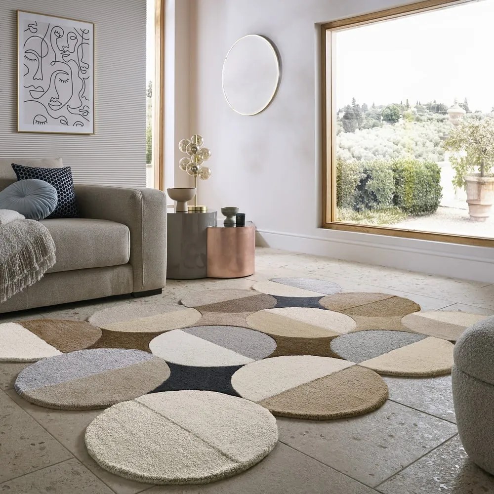 Szürkésbézs kézi szövésű gyapjú szőnyeg 160x230 cm Mia Ellipse – Flair Rugs