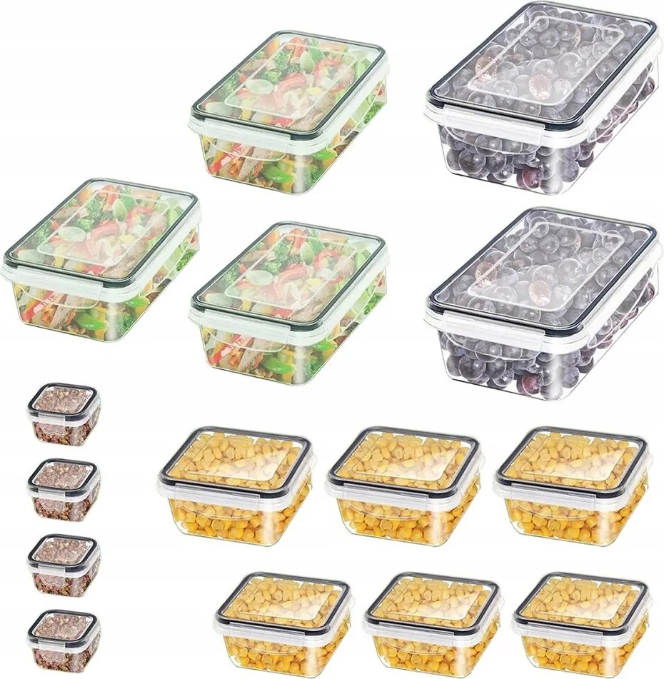 15DB-OS Ételtároló Doboz Szett Uzsonnás Dobozok Légmentesen Záródó Szett