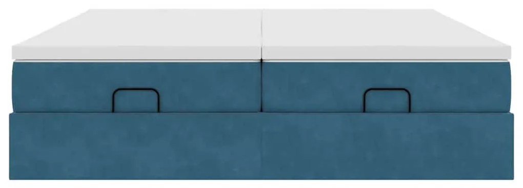 Ottomán ágykeret matracokkal Sötétkék 200x200cm bársony