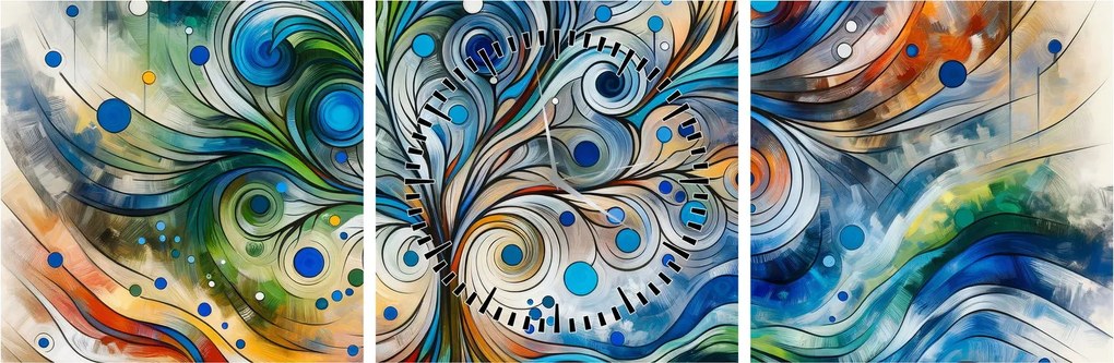 Kép – Színes energikus fa (órával) (90x30 cm)