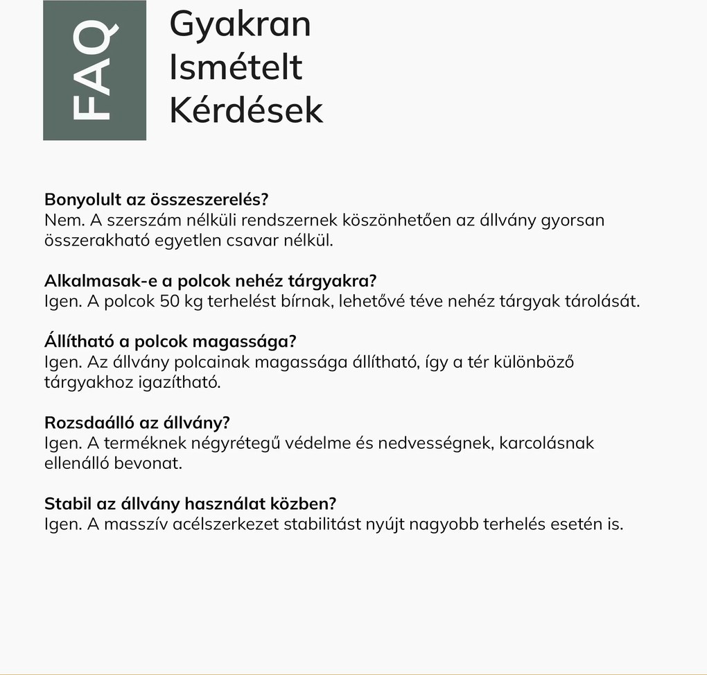 Keskeny, zöld színű fém polc, 1800x450x420 mm: JOHNNY