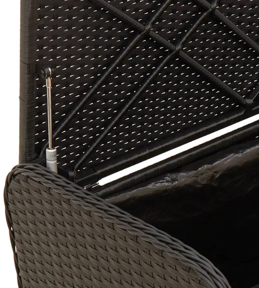 fekete polyrattan tárolópad párnával 115 x 51 x 52 cm