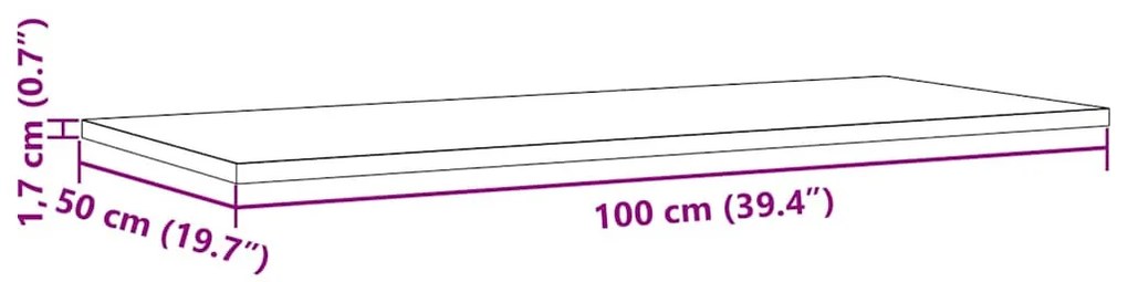tömör fenyőfa téglalap alakú asztallap 100 x 50 x 1,7 cm