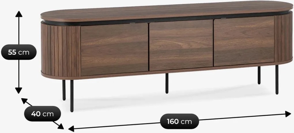 TV-szekrény 160 cm méretben, háromajtós kivitelben, dió színben BECK