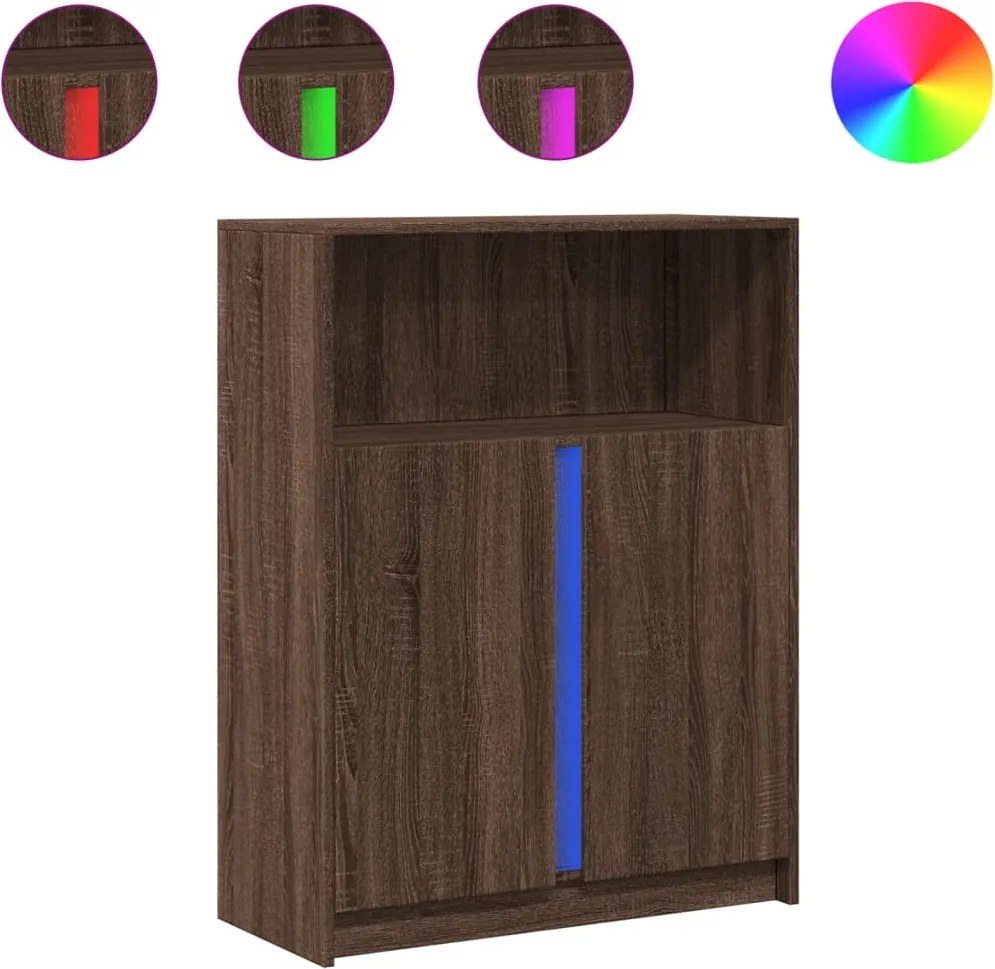 vidaXL barna tölgy szerelt fa tálalószekrény LED-del 77x34x100 cm