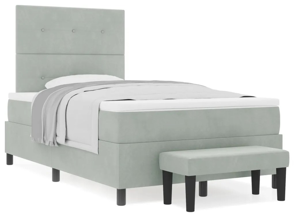 Box spring ágy matraccal és paddal, világosszürke, 120x190 cm, bársony