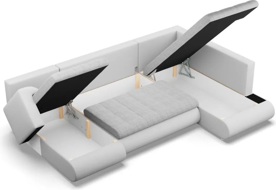 Tokio U sarokkanapé, 3 ágyneműtartóval, fonott + műbőr, jobboldali, szürke - fehér