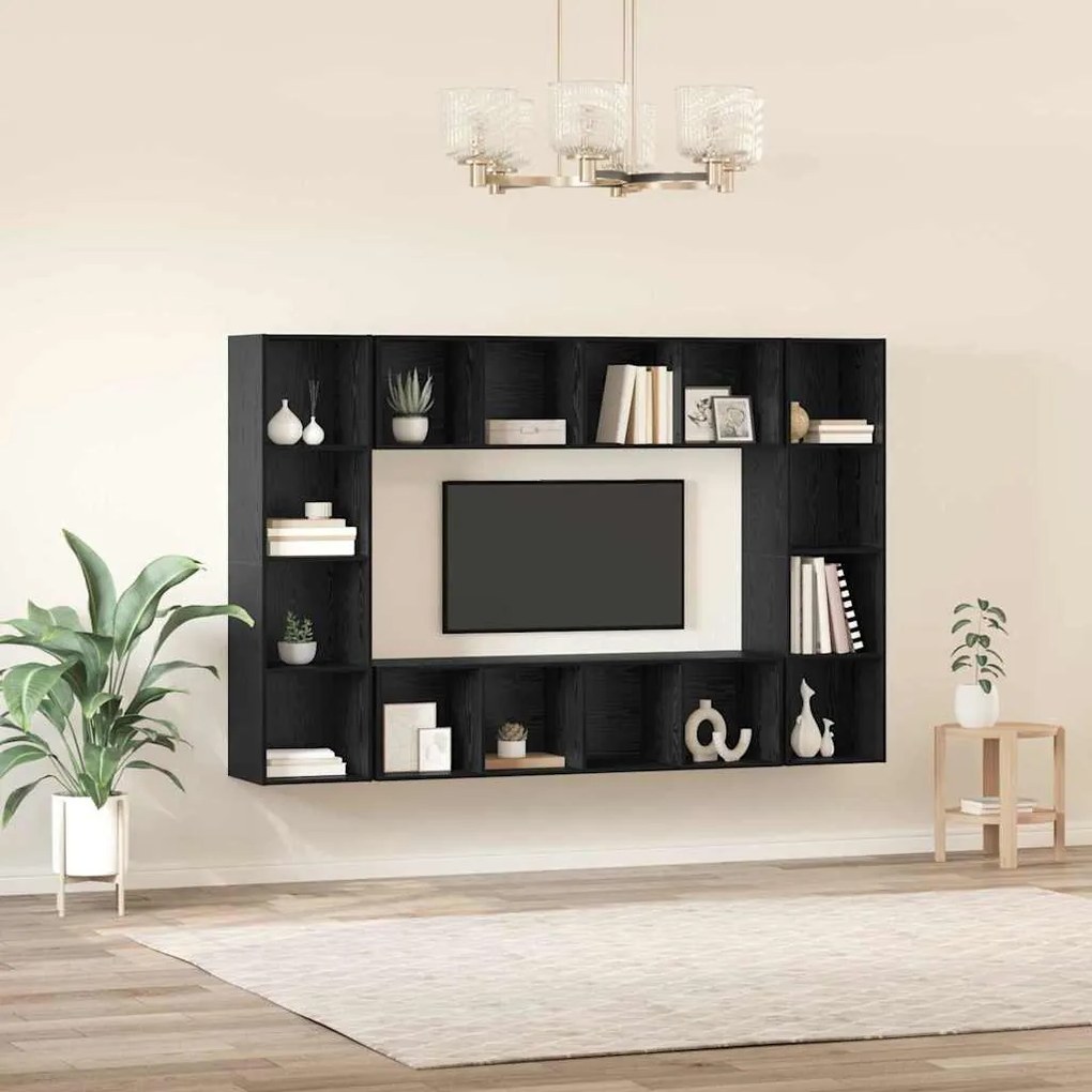 TV szekrény 4 pcs Fekete 37 x 37 x 142.5 cm Faanyag