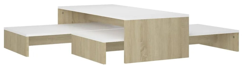 Fehér és sonoma rakásolható dohányzóasztalszett 100x100x26,5 cm