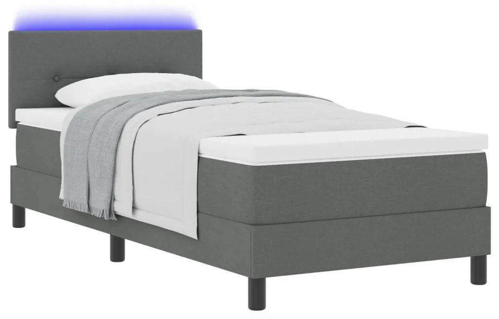 Boxspring Ágy Matrac & LED Sötétszürke 100x200 cm Textil