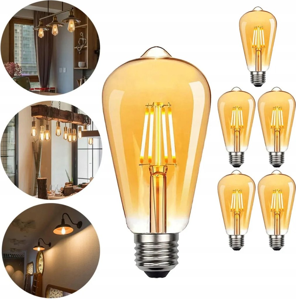 Izzó E27 Led 4W Edison Dekoratív Filament ST64 Retro 6x